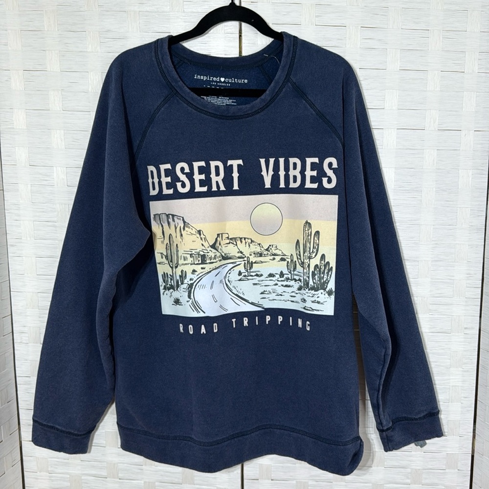 Inspired Culture Navy Desert Vibes Road Tripping Graphic Crew Sweatshirt Size 3X